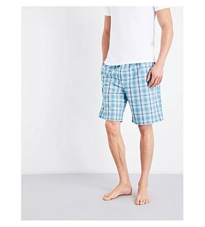Shop Derek Rose Naturally Check Cotton House Shorts In Teal Orng