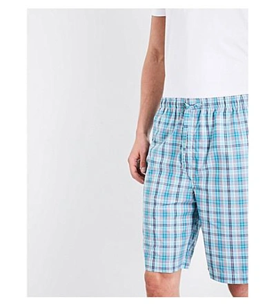 Shop Derek Rose Naturally Check Cotton House Shorts In Teal Orng