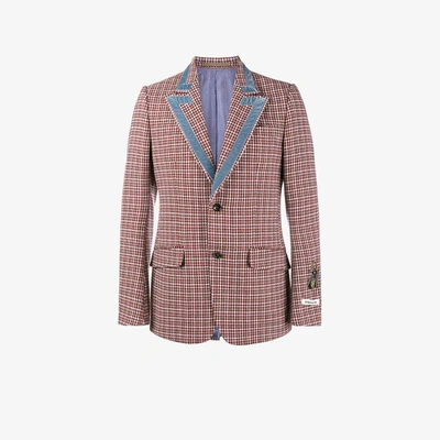 Shop Gucci Heritage Houndstooth Wool Jacket In Red