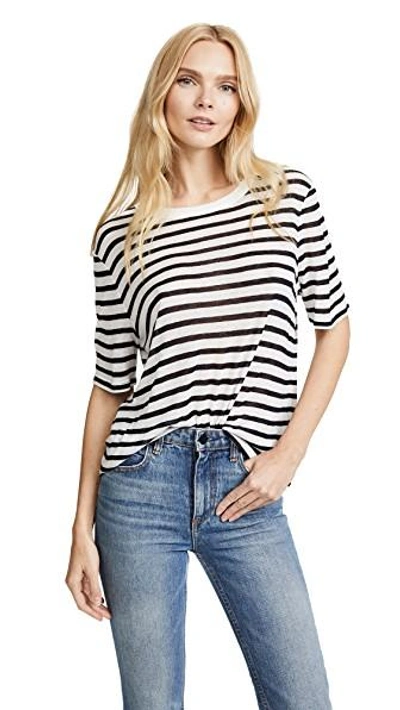 Shop Alexander Wang T Striped Cropped Tee In Ink And Ivory