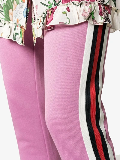 Shop Gucci Jersey Stirrup Leggings With Web In Pink&purple