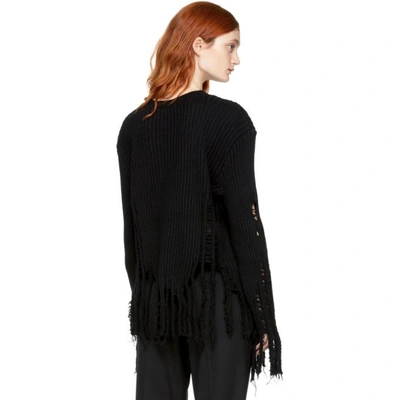 Shop Balmain Black Fringed Wool Sweater