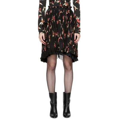 Shop Isabel Marant Black And Red Floral Pleated Watford Minikirt In Bkrd Black/red