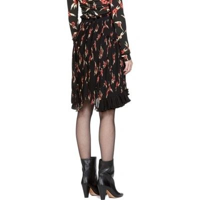Shop Isabel Marant Black And Red Floral Pleated Watford Minikirt In Bkrd Black/red
