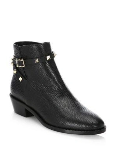 Shop Valentino Leather Ankle Booties In Black