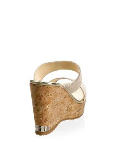Shop Jimmy Choo Parker Leather Wedge Sandals In Gold