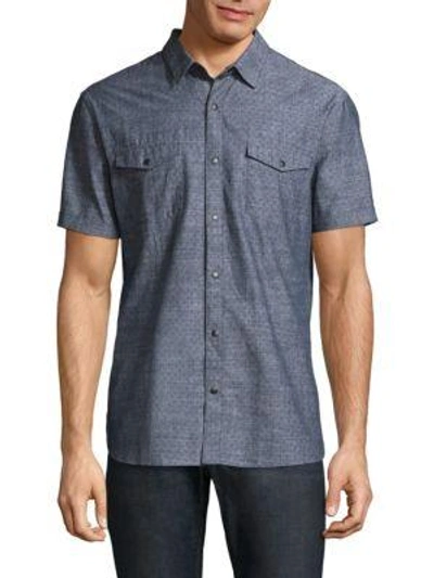 Shop John Varvatos Space-dye Cotton Button-down Shirt In Indigo