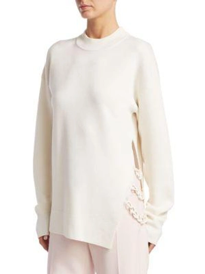 Shop Carven Oversized Wool Chain Link Sweater In Antique White