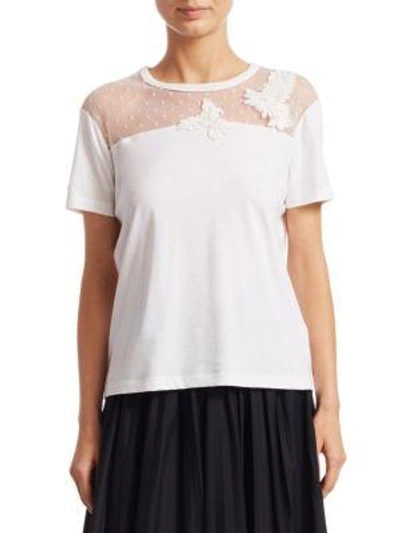 Shop Red Valentino Mesh Paneled Cotton Tee In Bianco