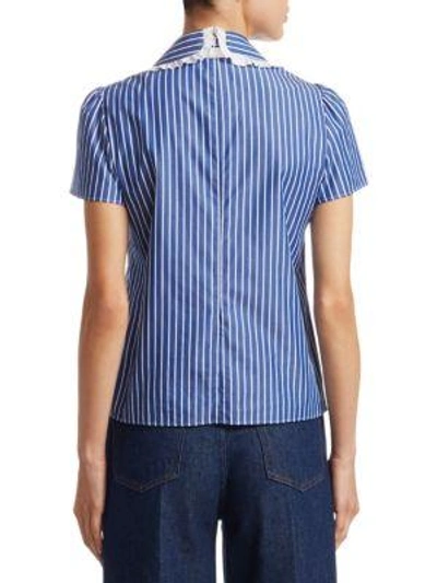Shop Red Valentino Striped Cotton Blouse In Navy