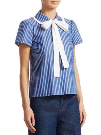 Shop Red Valentino Striped Cotton Blouse In Navy