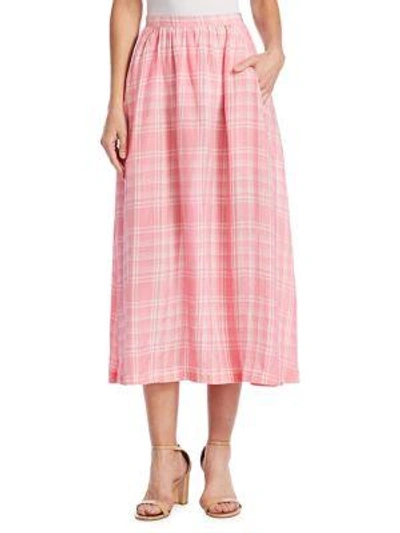 Shop Rosie Assoulin Gathered Plaid-print Skirt In Peony Pink