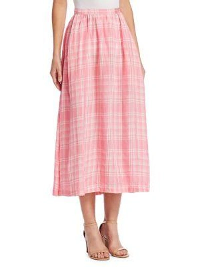 Shop Rosie Assoulin Gathered Plaid-print Skirt In Peony Pink