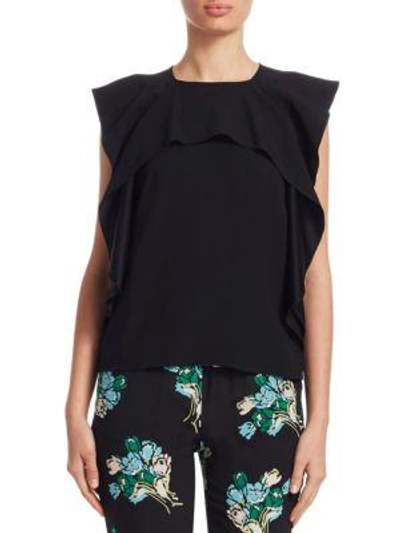 Shop Red Valentino Cap-sleeve Ruffle Blouse In Black