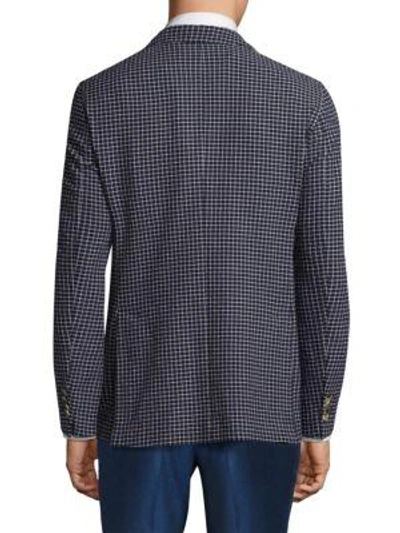 Shop Etro Checkered Slim-fit Jacket In Navy