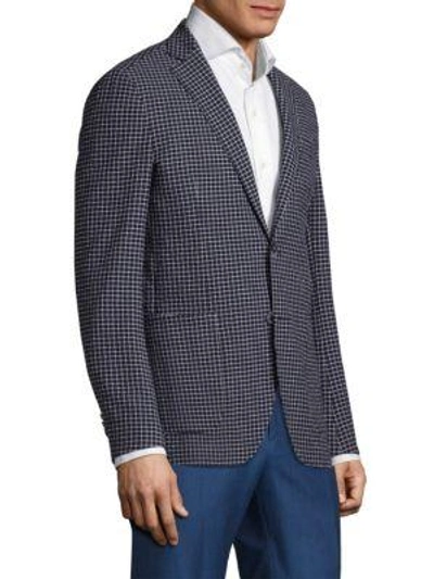 Shop Etro Checkered Slim-fit Jacket In Navy