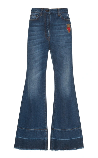 Shop Dolce & Gabbana Embroidered High-rise Flared Jeans In Blue