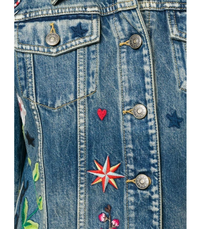 Shop Gucci Blue Embroidered Denim Jacket