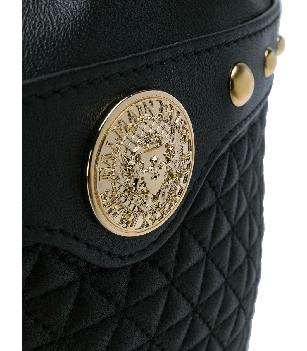 Balmain Renaissance Party Black Micro Quilted Nappa Leather Bucket Bag ...