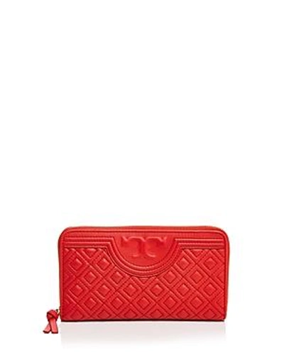 Shop Tory Burch Fleming Zip Continental Wallet In Red Volcano/gold