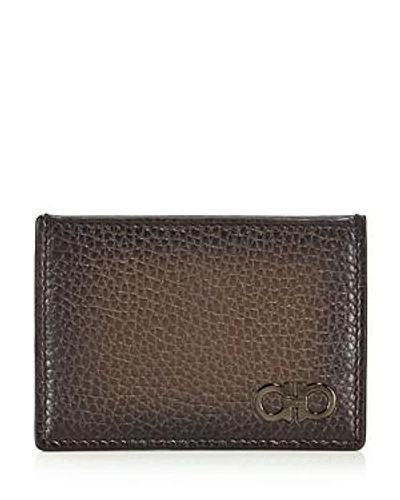 Shop Ferragamo Firenze Glow Pebbled Leather Card Case In Sepia