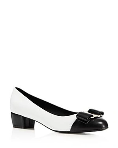 Shop Ferragamo Women's Leather Cap Toe Pumps In Nero/new Bianco