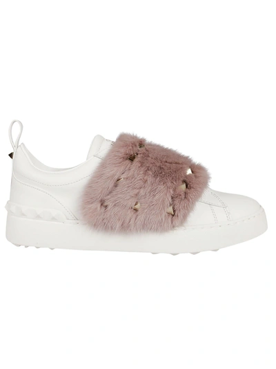 Shop Valentino Mink Fur Sneakers In Bianco-poudre