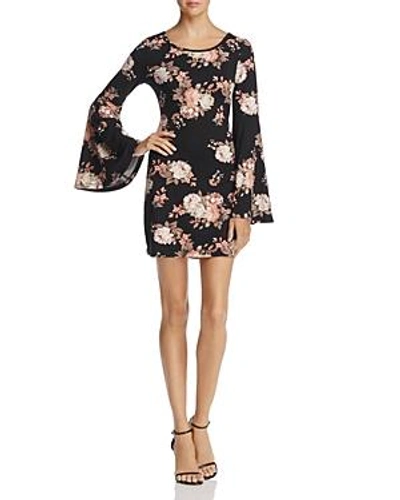 Shop Aqua Bell Sleeve Floral Print Dress - 100% Exclusive In Black Floral
