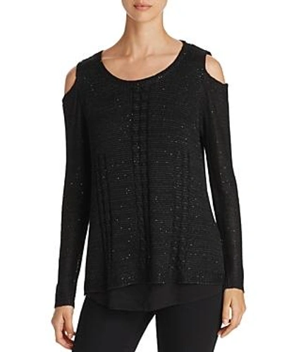 Shop Sioni Sequin Cold-shoulder Sweater In Black