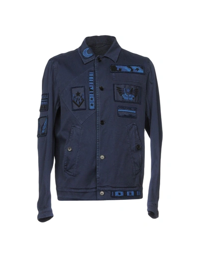 Shop Valentino Garavani Man Jacket Midnight Blue Size 40 Cotton, Elastane
