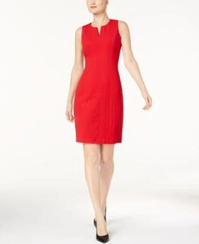 Shop Calvin Klein Split-neck Sheath Dress In Red