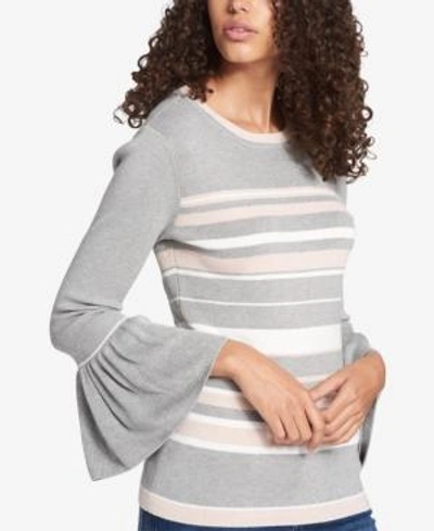 Shop Tommy Hilfiger Peplum-sleeve Sweater, Created For Macy's, Created For Macy's In Medium Grey Melange