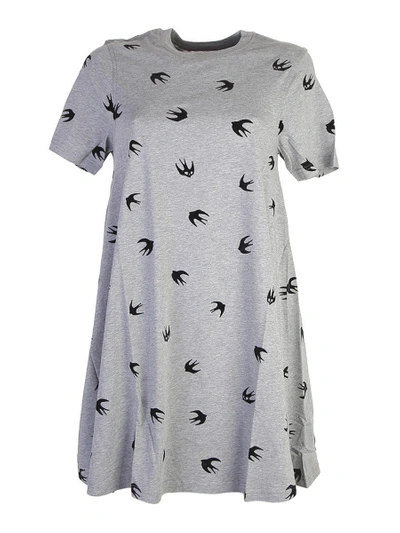 Shop Mcq By Alexander Mcqueen Swallow Printed Jersey Babydoll Dress In Grey