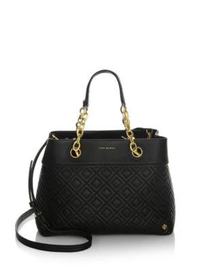 Shop Tory Burch Diamond Stitched Leather Tote In Black