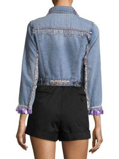 Shop Marc Jacobs Shrunken Embellished Cropped Denim Jacket In Lilac