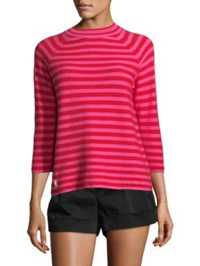 Shop Marc Jacobs Striped Mockneck Sweater In Red Pink