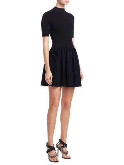 Shop Alexander Wang Mockneck Pleated Mini Dress In Black
