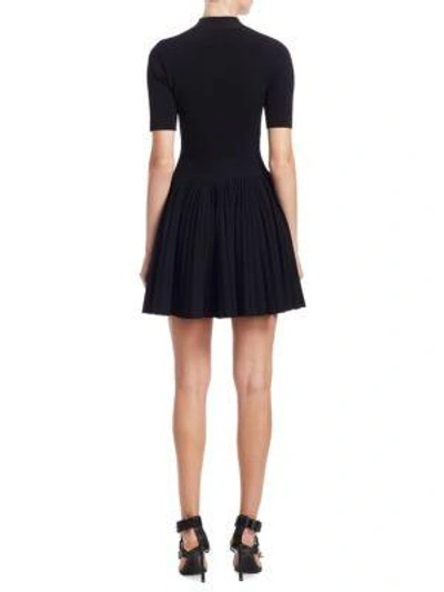 Shop Alexander Wang Mockneck Pleated Mini Dress In Black