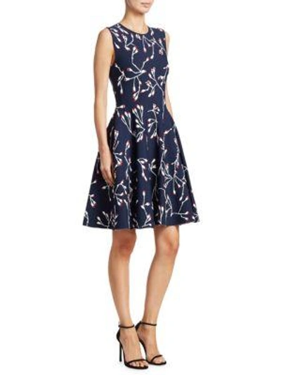Shop Carolina Herrera Floral Jacquard Knit Dress In Navy Multi