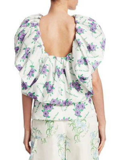 Shop Rosie Assoulin Floral Ruffle Top In Violet Floral
