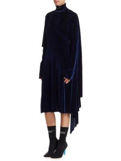 Shop Vetements Velvet Asymmetric Dress In Blue