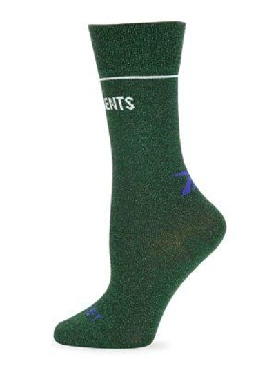 Shop Vetements Lurex Logo Socks In Green