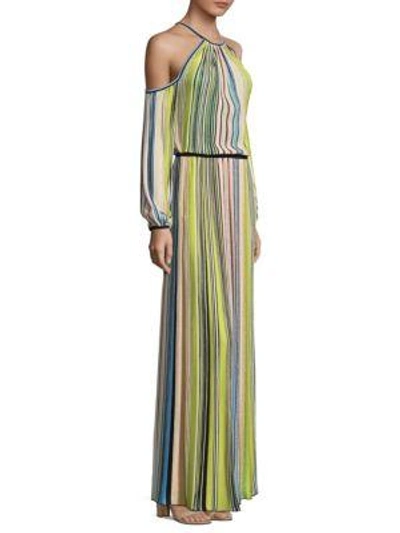 Shop Missoni Striped Cold Shoulder Gown In Lime Green