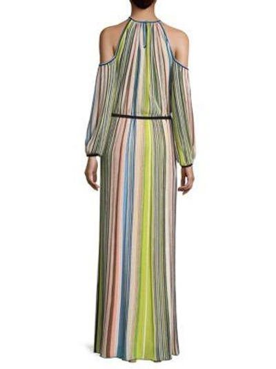 Shop Missoni Striped Cold Shoulder Gown In Lime Green