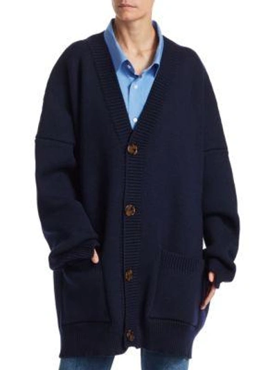 Shop Vetements Wool-blend Knit Cardigan In Navy