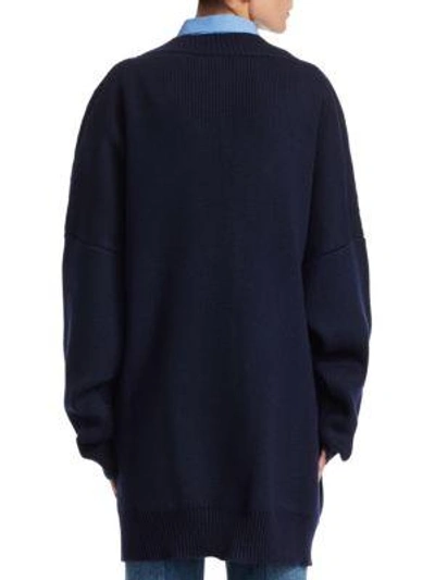 Shop Vetements Wool-blend Knit Cardigan In Navy