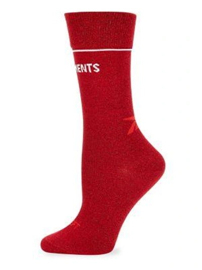 Shop Vetements Lurex Logo Socks In Red