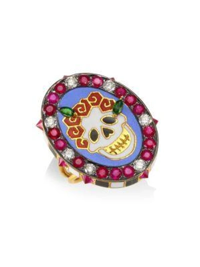 Shop Holly Dyment Women's Diamonds & 18k Yellow Gold Gemstone Skull Ring