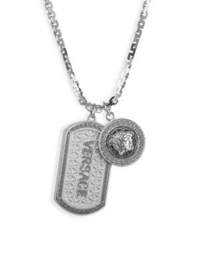 Shop Versace Medusa Dog Tag Necklace In Black Rhod