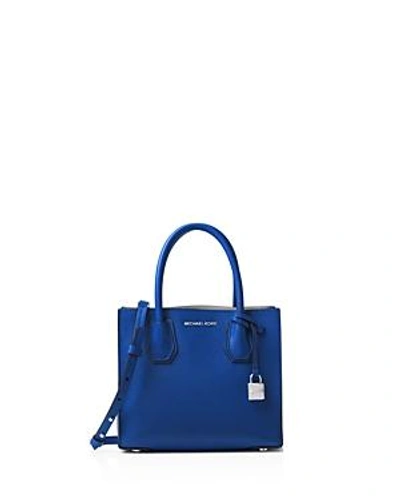 Shop Michael Michael Kors Studio Mercer Medium Leather Messenger In Electric Blue/silver